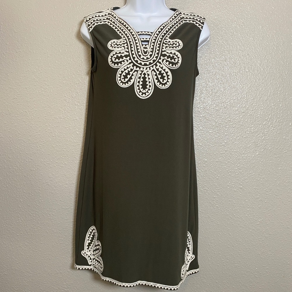 Alfani‎ Khaki Embroidered Dress P/P Bohemian Summer Casual Vacation Boho